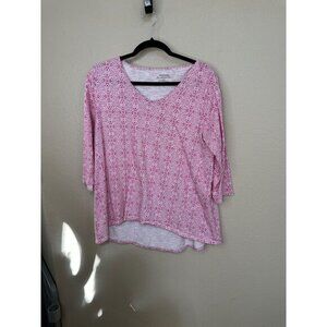 Chicos Womens Pink Blouse 2 Medium 3/4‎ sleeve round neck pullover cotton